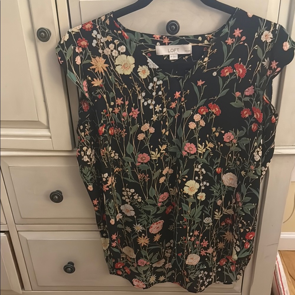 LOFT Pink and Black Cap Sleeve Blouse